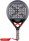 The NOX ML10 Ventus Control 3K By Miguel Lamperti 2026 is a black and grey padel racket with red accents, perforated round head, X-shaped design, textured grip, and a red wrist strap for superior on-court control.