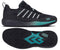 K-Swiss Ultra Court Mens Padel Shoes in Carbon, Baltic, and Glacier Gray are displayed in both side and bottom views. These lightweight shoes feature a textured sole with teal chevron patterns for enhanced grip and traction on the padel court, while the sides highlight classic white stripes and prominent K-Swiss branding.