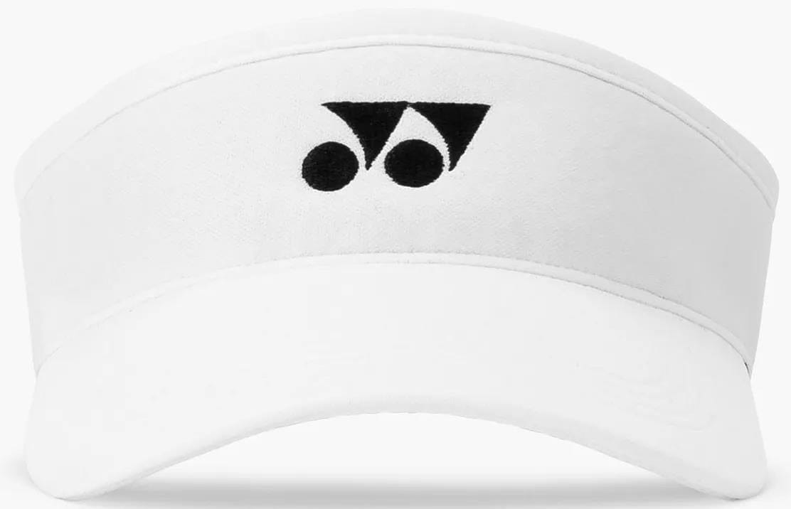 The Yonex 40126EX Padel Visor - White is a lightweight, breathable visor with an adjustable fit and a black Yonex logo front and center, offering maximum comfort for sports.
