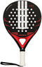 The adidas Drive Black 2026 Padel Racket features a fibreglass build in black and red with white accents, a perforated face, wrist strap, and "DRIVE" on the neck—ideal for beginner padel players.