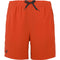 The Babolat Play Mens Padel Shorts - Cherry Tomato feature recycled polyester, an elastic waistband with black drawstring, a small black logo on the lower left leg, and a sporty design—ideal for active days.