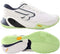 Bullpadel Hack Vibram 26V Men's Padel Shoes in white, with light green textured Vibram outsole, black side design, yellow Vibram logo on the sole, and black detailing. Side and bottom views shown. Brand: Bullpadel.
