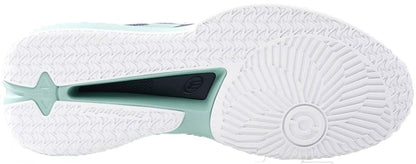 Close-up of the Bullpadel Neuron 26V Men’s Padel Shoes outsole, with white herringbone and circular tread, light mint green accent, and black insert—perfect for advanced players seeking top performance.