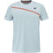 The Babolat Play Men's Crew Neck Padel T-Shirt in Illusion Blue features a diagonal orange chest stripe, black logo on the left, and crew neckline—offering simple yet stylish comfort for men's padel, whether on or off the court.