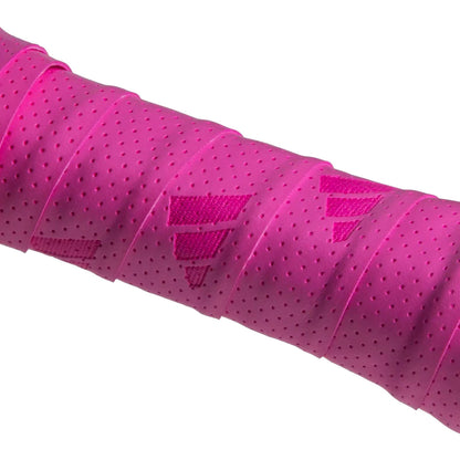 Close-up of adidas ADIDAS Padel Overgrips (3 Pack) in pink, featuring a perforated design and angular texture for improved comfort and performance.