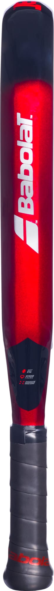 A red and black diamond-shaped padel racket featuring a wrapped black grip and a bold white "Babolat" logo on the face, echoing the dynamic design of the Babolat Technical Origin + 2026 Padel Racket by Babolat.