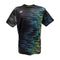 The Yonex YTM7 Men’s Padel T-Shirt - Shadow is made from moisture-wicking polyester and features a dotted gradient in blue and green tones on black, with a subtle graphic logo on the left chest.