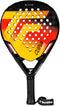The Tecnifibre Curva Speed 2026 Padel Racket by Tecnifibre features a black handle and an eye-catching red, yellow, and orange gradient face accented with white holes and branding. Equipped with advanced X-Speed technology, this racket combines standout style with high-level performance for devoted padel players.