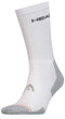 Introducing HEAD Crew Athletes Padel Socks in white with gray accents: these socks offer comfort and superb shock absorption. Featuring a ribbed texture with "HEAD" branding, they are perfect for your active lifestyle.