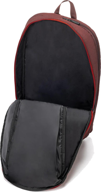 The Yonex 42512EX Team Padel Backpack in Ruby Red features a roomy, unzipped main compartment with a black interior—ideal for racket sports and versatile use, with no visible pockets or items inside.