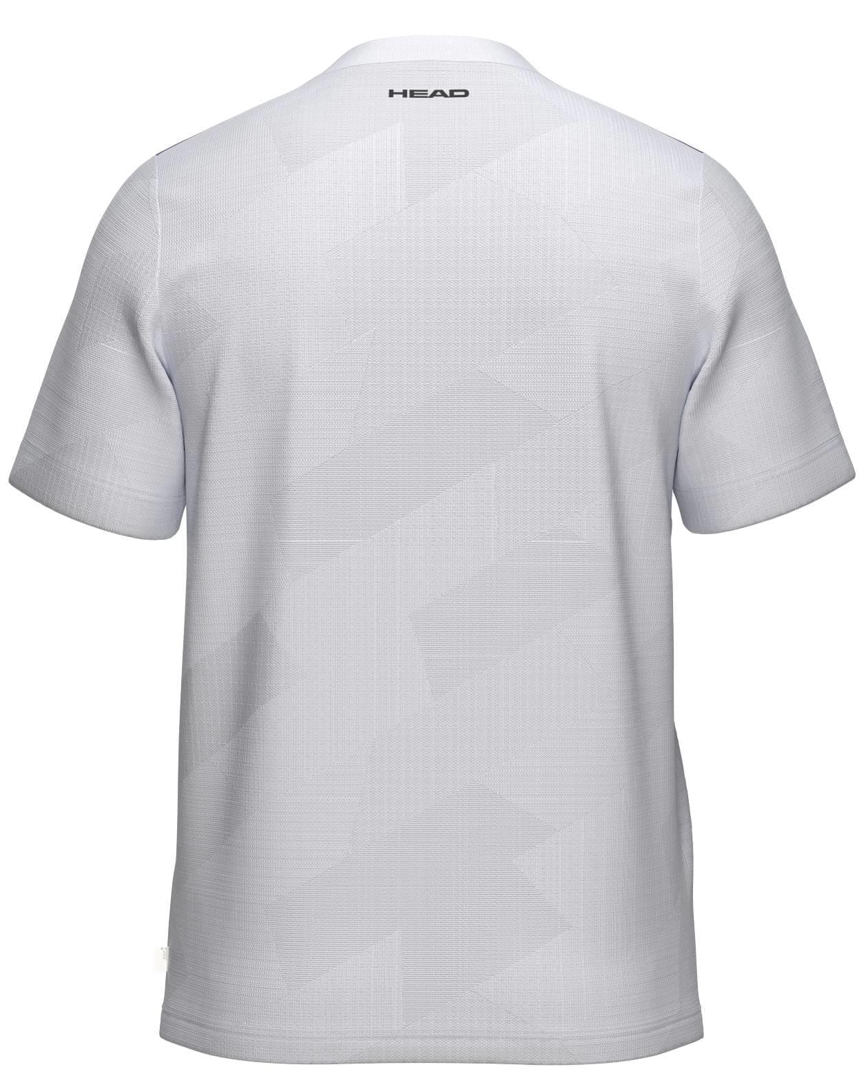 A HEAD Pro Mens Padel T-Shirt - PUXP is shown from the back, with the black "HEAD" logo near the neckline and a subtle geometric pattern on its breathable fabric.