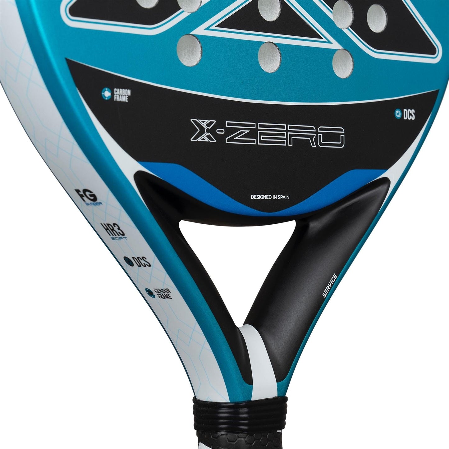 Close-up of a NOX X-Zero Blue Padel Racket, showing the NOX branding and specs—ideal for players seeking control or an excellent beginner padel racket.