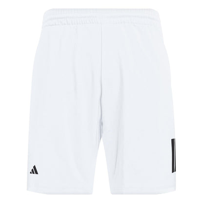 The ADIDAS Mens 3 Stripe Padel Shorts in white feature the iconic black adidas logo and stripes on the right leg. Designed with an elastic waistband for comfort and made from moisture-wicking fabric, they're perfect for staying dry and agile during dynamic play.