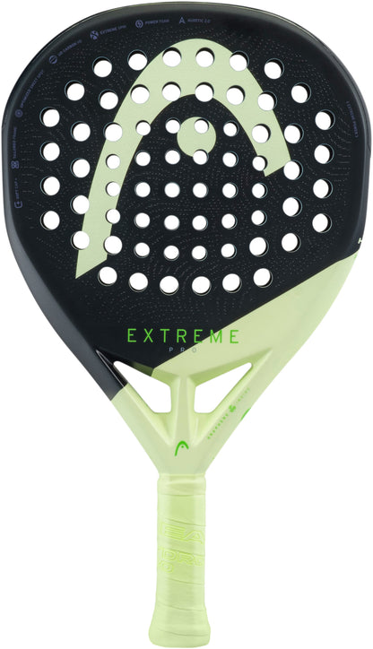 Featuring a striking black and light green design with the HEAD logo, multiple round holes, and “EXTREME” printed on the front, the HEAD Extreme Pro 2026 Padel Racket is engineered as a power racket—perfect for advanced padel players who demand top-tier performance on the court.