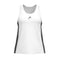 HEAD Club 25 Tech Women's Padel Tank Top in navy and white features subtle HEAD branding, moisture-wicking Microfiber fabric, and a racerback design. Shown on a plain white background.