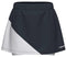 The HEAD Dynamic Womens Padel Skort in navy and white features an elastic waistband, diagonal color-block design, 4-way stretch fabric, and the "HEAD" logo on the lower right.