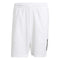 The adidas Men's 3 Stripe Padel Shorts in white feature an elastic waistband and a small black logo on the lower-left side. These shorts offer a simple, clean design with moisture-wicking fabric to keep you comfortable during intense matches.