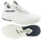 The HEAD Motion Pro 1.5 Men's Padel Shoes in white feature black "HEAD" branding on the side and a textured black and white sole with the HEAD logo, offering versatile performance for padel.