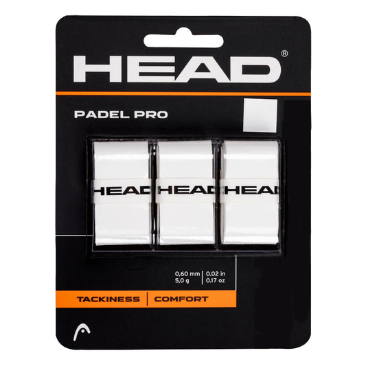 Explore the HEAD Padel Pro Overgrips - White (3 Pack) from HEAD, designed in their original packaging. This set of overgrips offers exceptional tackiness and comfort, providing an enhanced grip for every game.