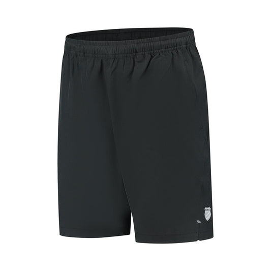 K-Swiss Hypercourt 7" Mens Padel Shorts 2 in black are made from four-way stretch polyester, featuring an elastic waistband and a discreet logo near the hem. Designed for comfort and style, these minimalist shorts are perfect for sports or casual wear.