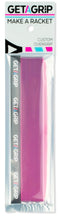 The Get a Grip Padel Overgrip - Cascade by Get A Grip features a pink overgrip and black "GET A GRIP" strip, designed for moisture absorption, in clear packaging with a white and pink top label.