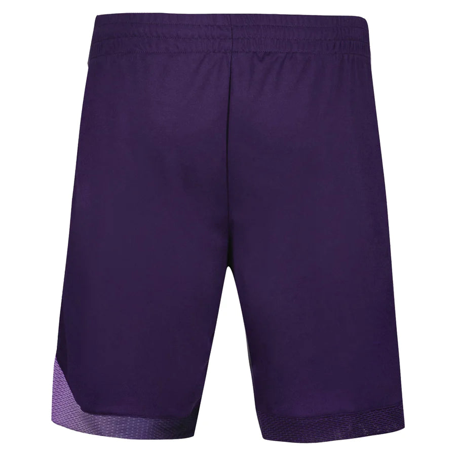 The Le Coq Sportif Pro Mens Padel Shorts in Purple Velvet stand out against a clean white background. Ideal for tennis enthusiasts, these shorts from Le Coq Sportif are designed with breathable fabric to ensure comfort on the court.