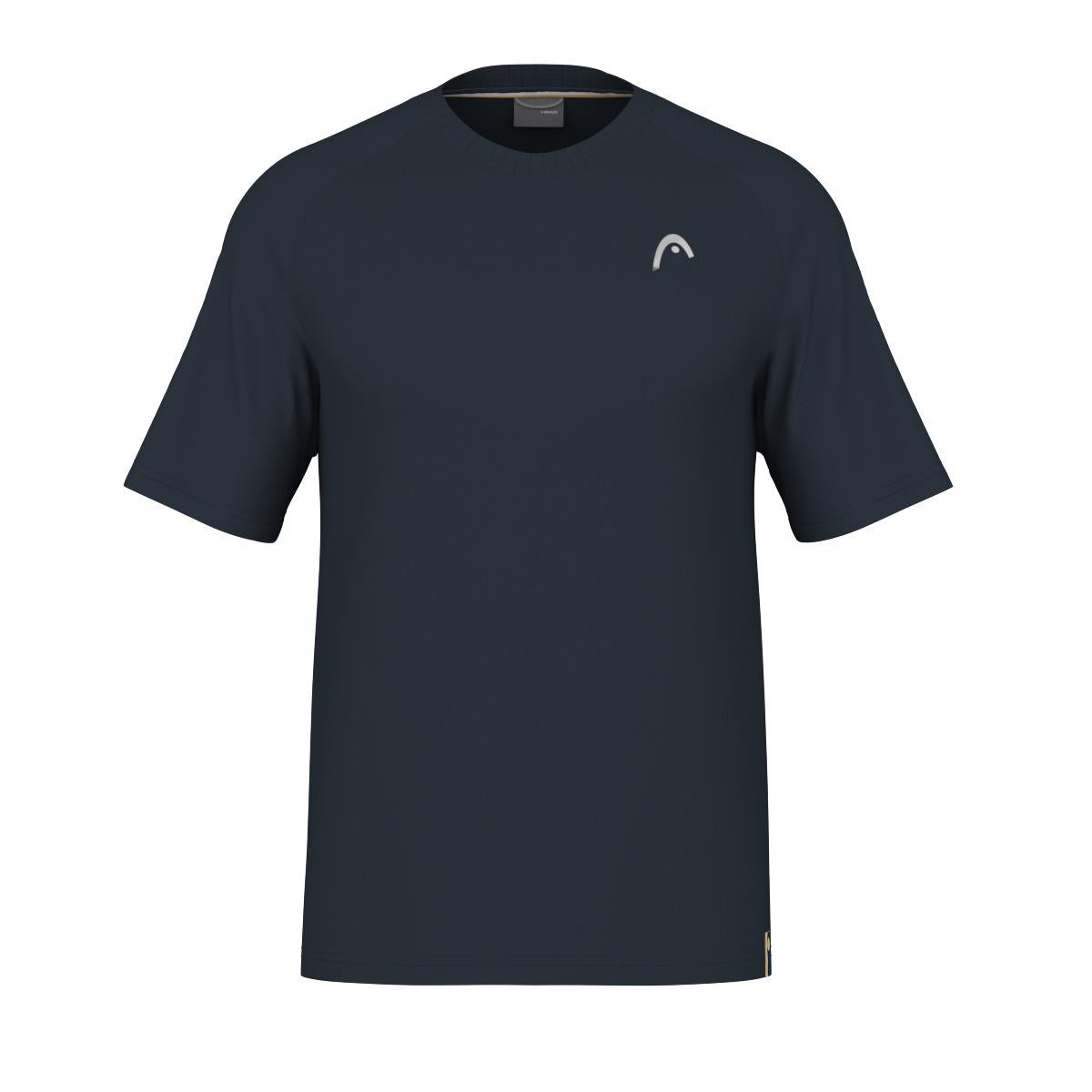 A plain navy HEAD Performance T-shirt for men, featuring a small white logo on the upper left chest area and crafted with ventilation technology for enhanced comfort. The shirt is displayed against a white background.