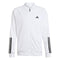 The ADIDAS Men's 3 Stripe Knit Padel Jacket in white features the iconic black adidas logo on the chest and 3 Stripe detailing on the sleeves, ideal for padel enthusiasts.