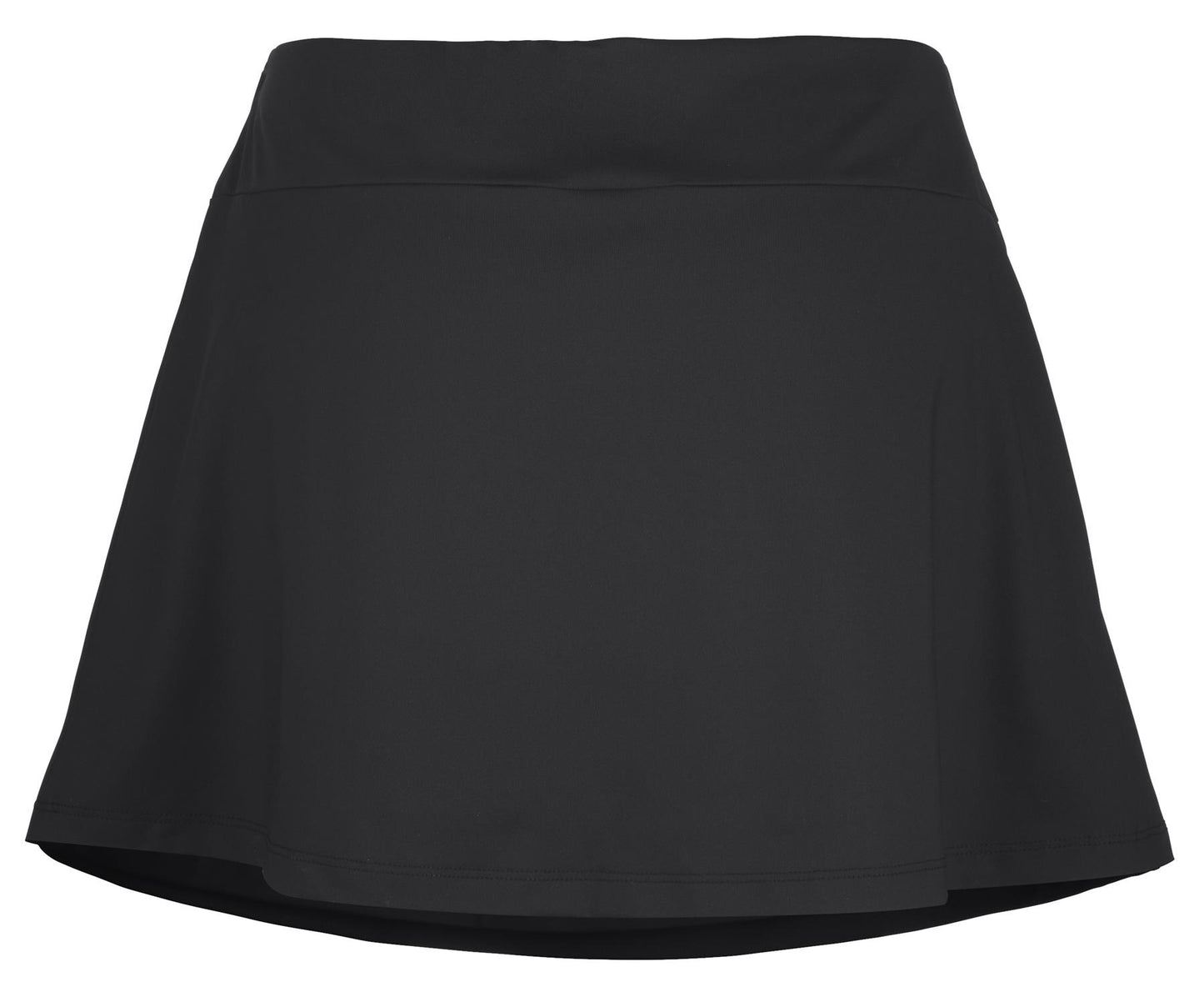 Product Description: Introducing the Babolat Play Women's Padel Skirt in elegant black, designed by Babolat. This skirt features a wide, high waistband and showcases a recycled polyester fabric against a crisp white backdrop, offering a smooth finish. Its slightly flared A-line silhouette makes it an ideal choice for any occasion.