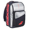 The Babolat Pure Strike Tennis Backpack - Carbon Grey features a large front pocket, side compartments, and bold Babolat branding on the side and front pocket.