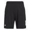 These black ADIDAS Men's 3 Stripe Padel Shorts feature a small white Adidas logo on the left thigh, a white number 11 on the right, and are designed with an elastic waistband and moisture-wicking fabric for comfort. Perfect for high-performance play.