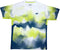 The Yonex YTM2025A Mens Padel T-Shirt in white features a bold abstract design in yellow, navy blue, and dark green. Made from Yonex performance fabric, it has short sleeves and the Yonex logo on the left chest.