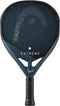 The HEAD Extreme One X 2025 Padel Racket by HEAD features a black/blue look with “EXTREME” in white, circular patterns, triangular cutouts, and textured handle. Made with 12K Carbon Fibre and Power Foam for strength and performance.