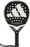 The adidas Metalbone Carbon CTRL 2026 padel racket is black with a white logo, round holes, and "METALBONE CARBON CTRL" text. Designed for advanced players, it features black grip tape on the handle and a matching wrist strap.