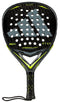 The adidas Arrow Hit Carbon 2026 Padel Racket features a black and yellow design with a large gray logo, round holes, textured handle, and wrist strap—ideal for players seeking an advanced carbon padel racket.