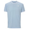 The Tecnifibre Team Stretch Mens Padel T-Shirt in Glacier Blue features a white logo on the chest and striped trim on the collar and sleeves—ideal for men's performance wear.