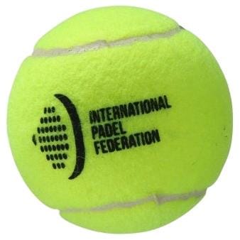 A Bullpadel NEXT Pro Padel Ball from Bullpadel, featuring a yellow design with "International Padel Federation" and a black logo, displayed against a white background.