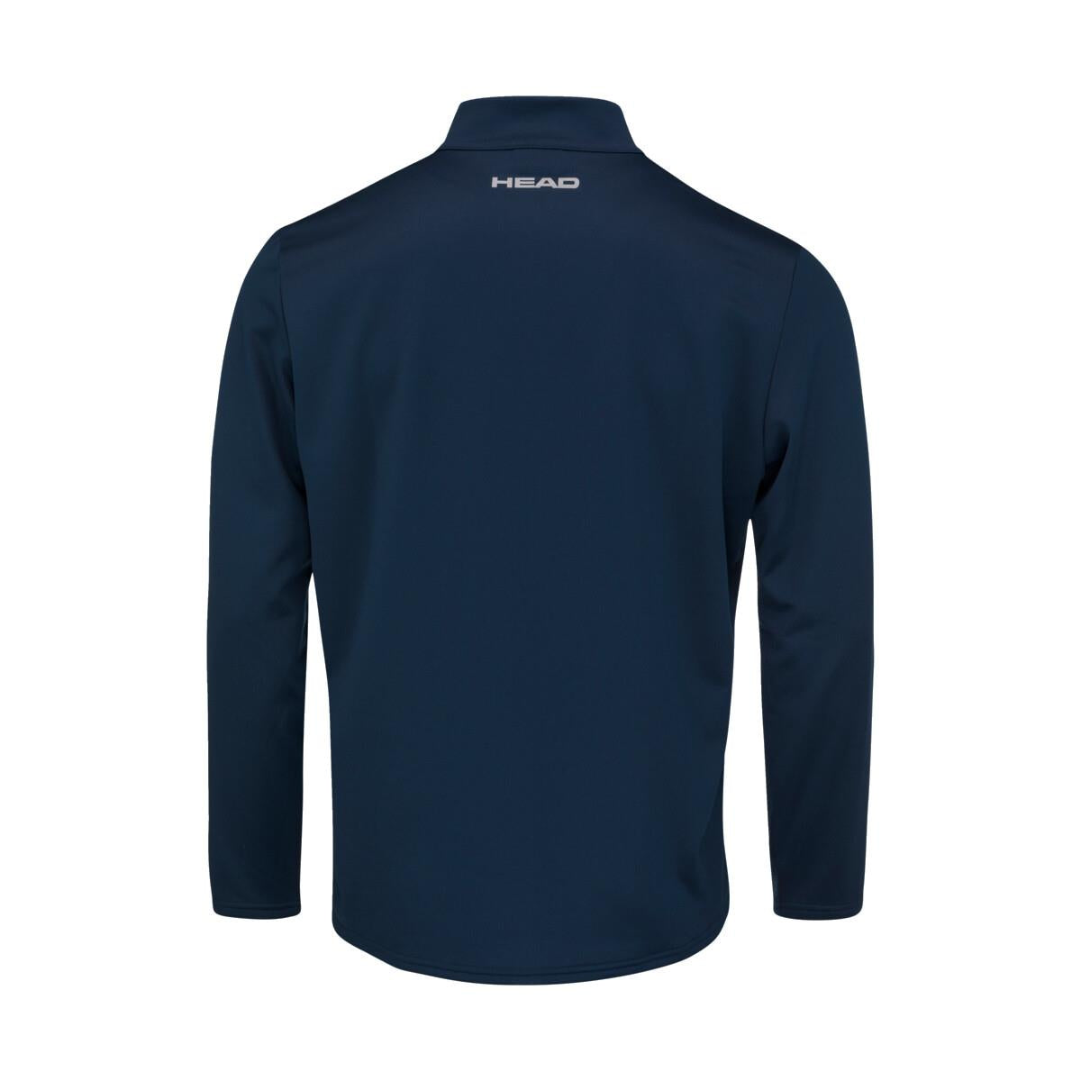 Back view of the HEAD Club Men's Easy Court Tracksuit in dark blue, featuring long sleeves and made from polyester double knit twillback with a subtle "Head" logo positioned at the upper back.