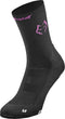 The Babolat Mid-Calf Juan Lebron Padel Socks - Black are ribbed, feature a purple fox logo and text near the top, and are shown new at an angle to display both the side and front.