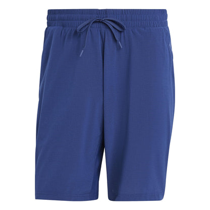 Navy ADIDAS Ergo Men's Padel Shorts by adidas feature an elastic waistband with drawstring. These lightweight, textured shorts are crafted from recycled materials, ideal for exercise or casual wear.