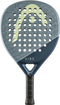 The HEAD Vibe 2026 Blue/Yellow Padel Racket features a fibreglass hitting surface, yellow logo, black grip, perforated face, and “VIBE” printed near the handle.