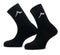 Introducing the Kanso Neo Pro Performance Crew Padel Socks in black, featuring a sleek design with a white logo on the sides. These socks are designed for athletic use, offering superior cushioning and ventilation channels to keep your feet cool and comfortable.