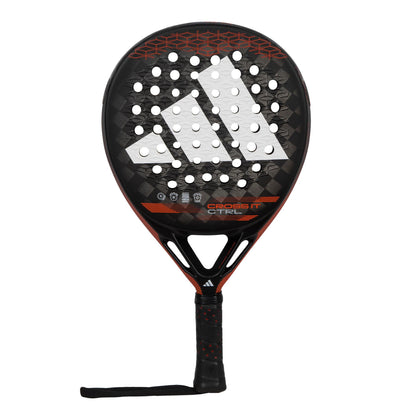 The adidas Cross It CTRL Padel Racket - Black / Red marries a sleek aesthetic with top-tier performance. Its black frame is embellished with white triangular logos and vibrant red details, while the "Cross 1.9 CTRL" label underscores its prowess in control and spin, further amplified by the cutting-edge Spin Blade Mold technology.