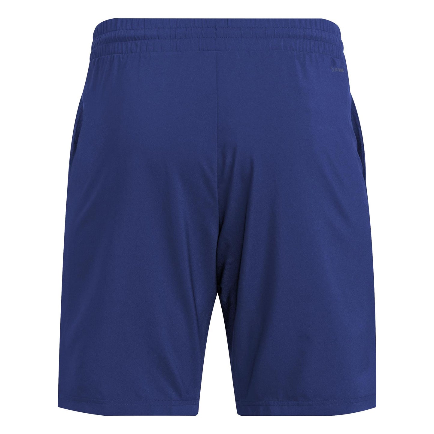 Rear view of ADIDAS Men's 3 Stripe Padel Shorts in navy, featuring a Club design with an elastic waistband and AEROREADY technology, displayed against a white background.