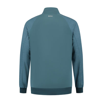 The K-Swiss Hypercourt Men's Padel Tracksuit Jacket 7 in Stargazer/White features a high collar, long sleeves, and a subtle back logo. With slightly textured material for a lightweight feel and ribbed cuffs and waistband for comfort, it's perfect with the Men's Padel Tracksuit. Back view shown.