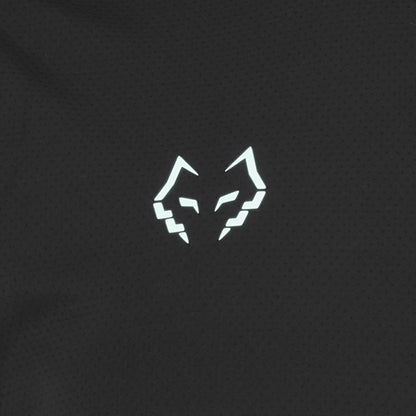 The Babolat Juan Lebron Crew Neck Mens Padel T-Shirt - Black features a white geometric fox head logo on a dark, textured background—ideal for sports or stylish padel matches.