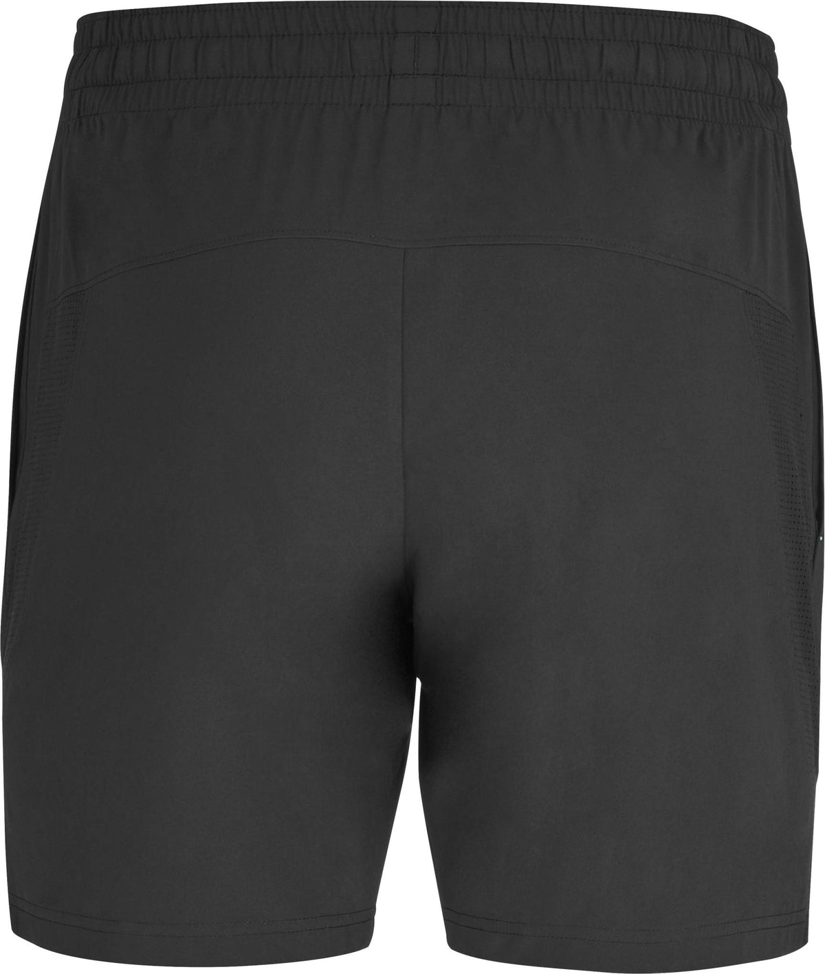 Back view of Babolat Juan Lebron Mens Padel Shorts - Black, featuring an elastic waistband and lightweight stretch fabric, shown against a white background.