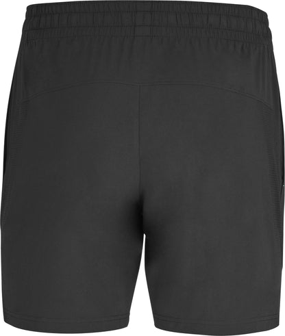 Back view of Babolat Juan Lebron Mens Padel Shorts - Black, featuring an elastic waistband and lightweight stretch fabric, shown against a white background.