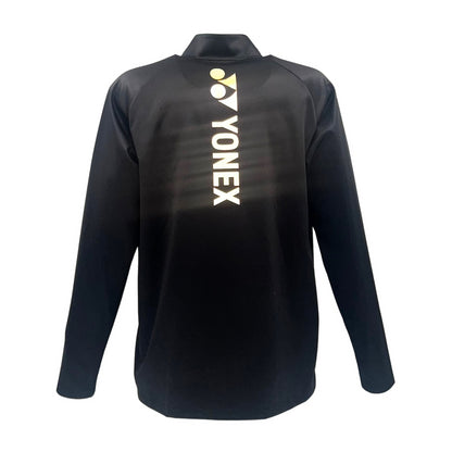 The Yonex YMDL2024 Unisex Padel Midlayer in black is ideal activewear, featuring the Yonex logo and name in white at the back center. This simple design includes a high-neck collar without visible zippers or buttons.