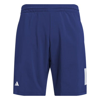 These navy ADIDAS Men's 3 Stripe Padel Shorts feature an elastic waistband and a subtle white logo on one leg. Ideal for diverse physical activities, their moisture-wicking fabric ensures you stay comfortable and dry.